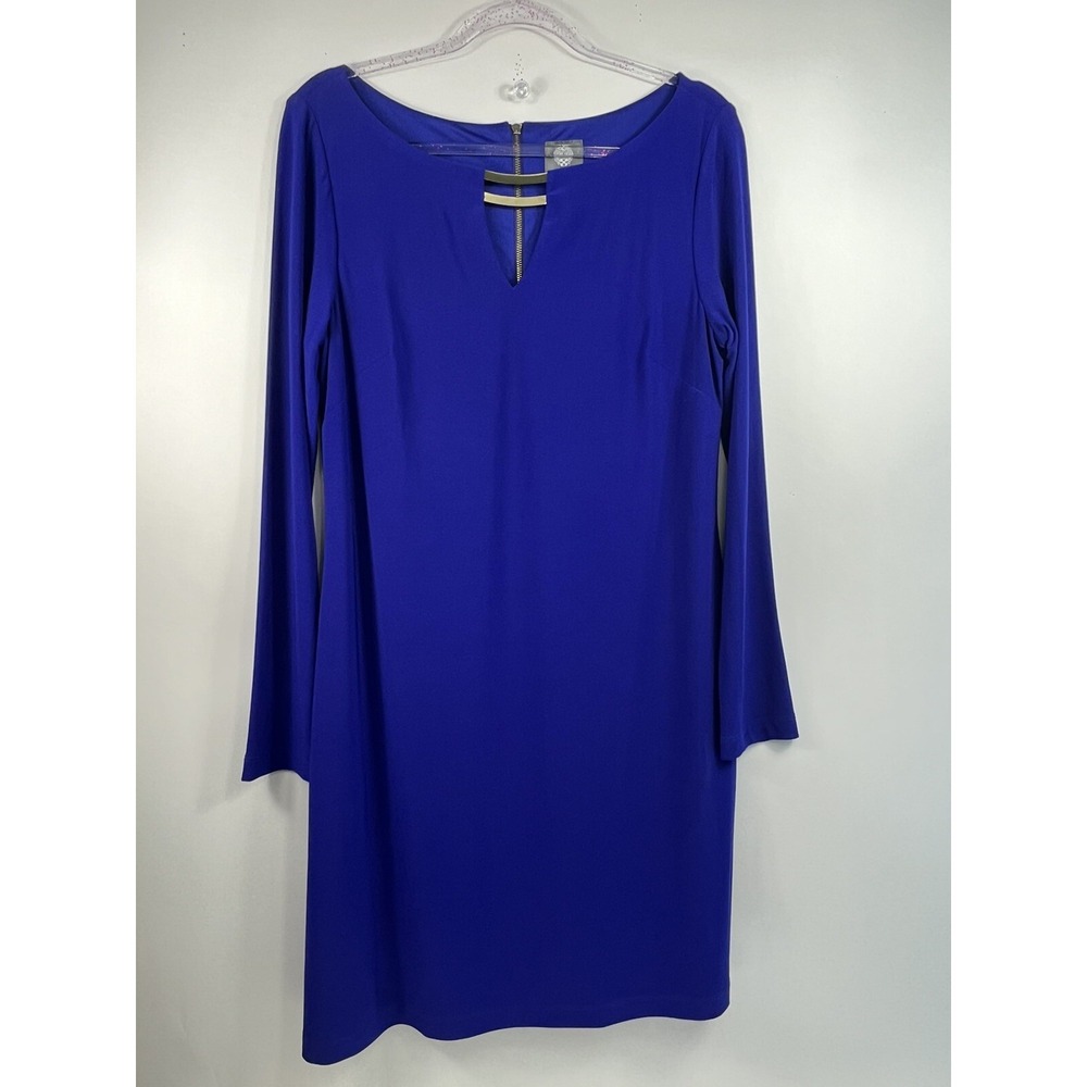 Vince Camuto Blue Long Sleeve Keyhole Gold Hardware Shift Dress Size 12‎